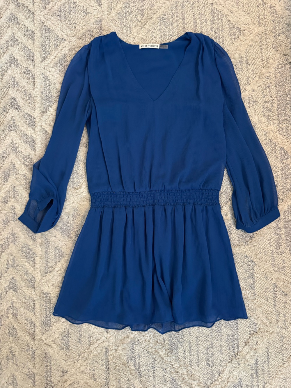 Alice + Olivia Royal Blue V-Neck Long-Sleeve Mini Dress